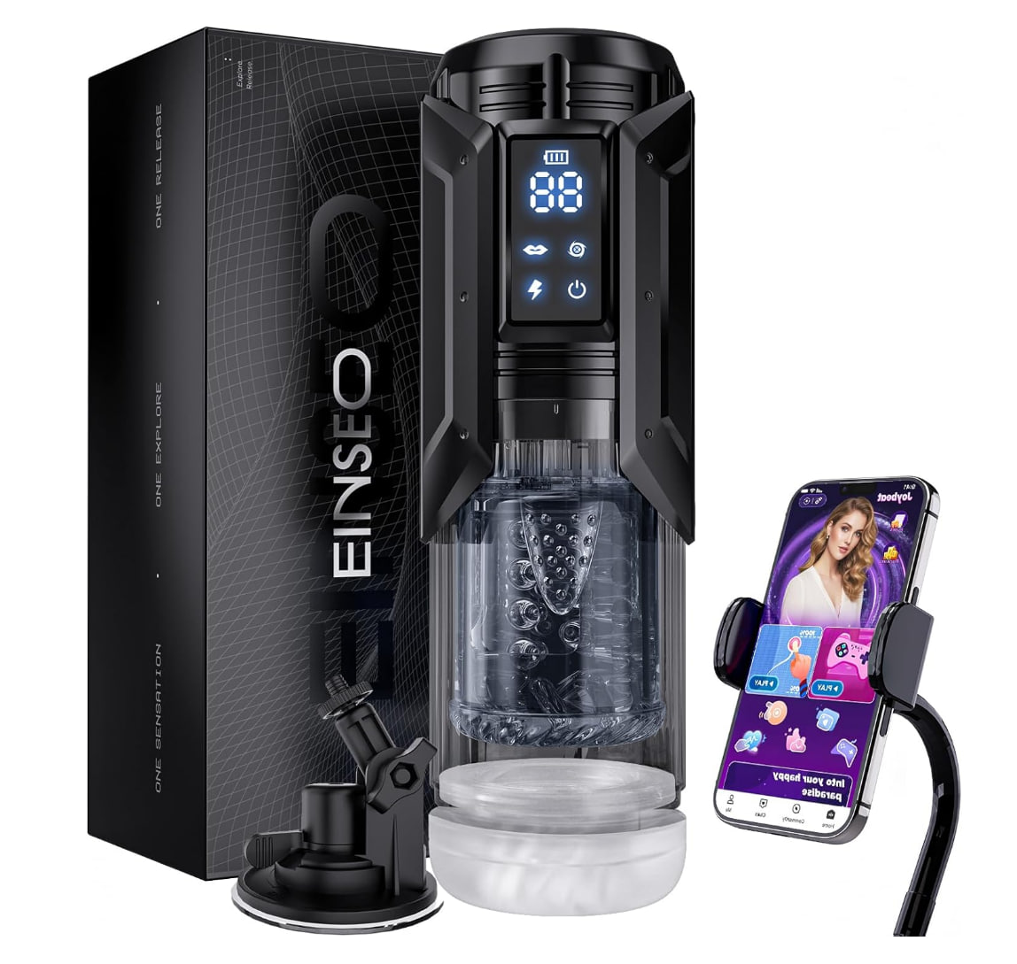 EINSEO Male Masturbator Sex Toy for Men with Phone Holder - AI Sync Waterproof Penis Pump with 7 Sucking & 7 Thrusting Rotating Licking Mode, Pocket Pussy Male Sex Toys with Suction Base Bath Item