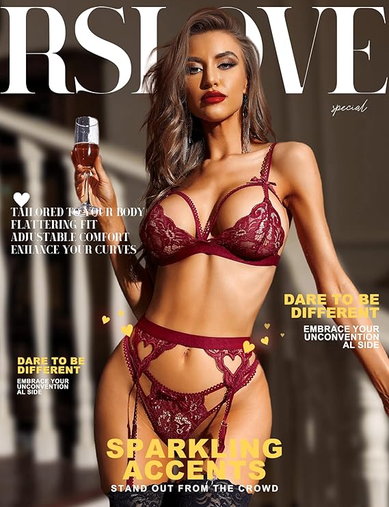 RSLOVE Women's Lingerie Set with Garter Belt Lace Bodysuit Teddy Babydoll in 3 Pieces